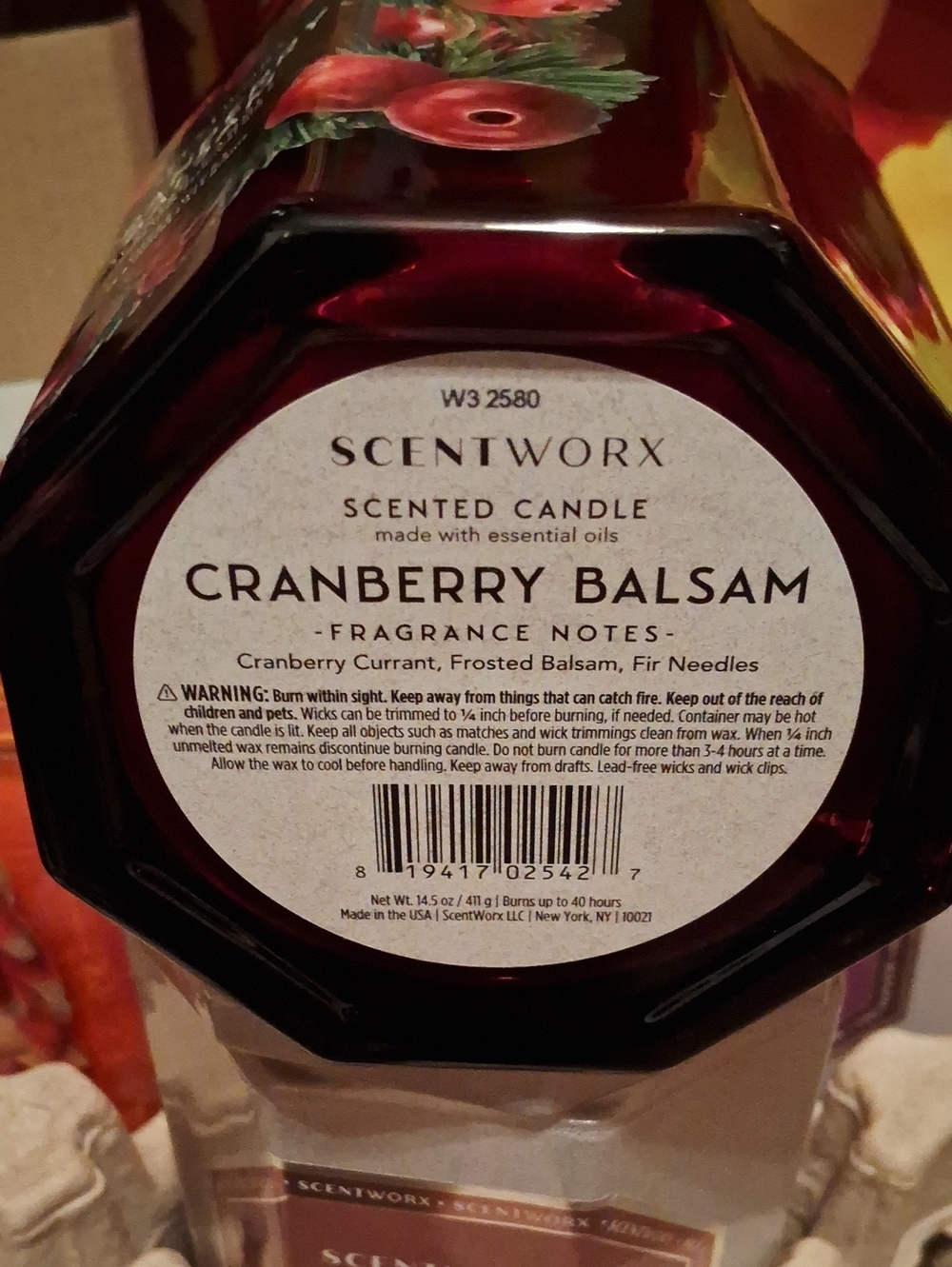 ScentWorx Cranberry Balsam Scented Candle - Red - Picture 2 of 3